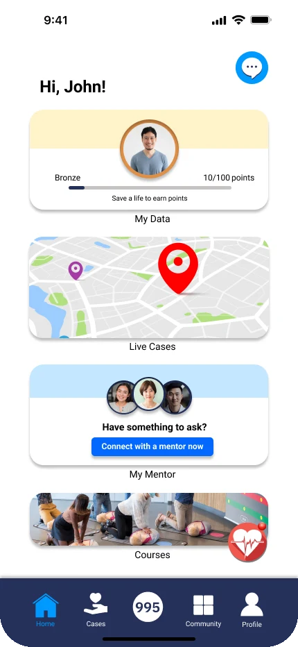Home screen with My Data, Live Cases, My Mentor and Courses