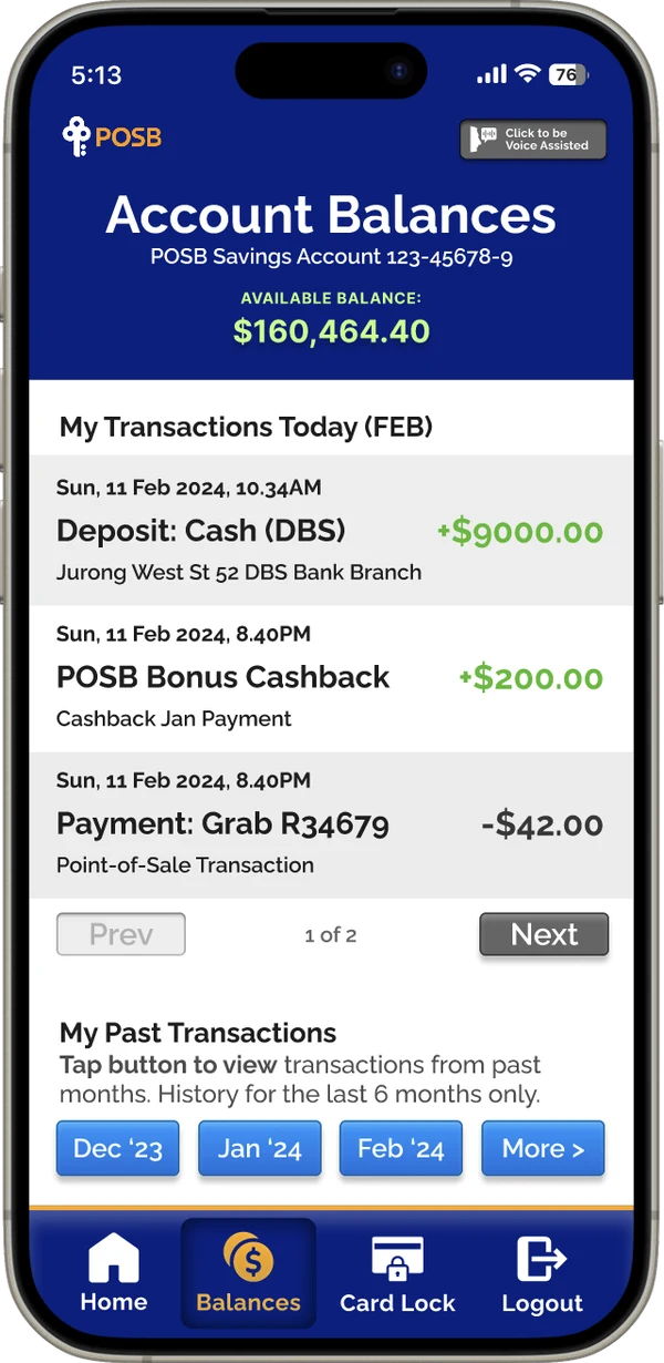 Account balance screen