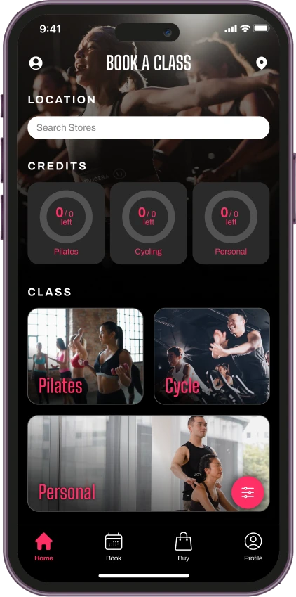 New Book a Class screen