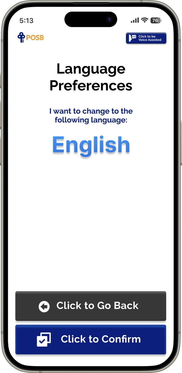 Language change confirmation screen