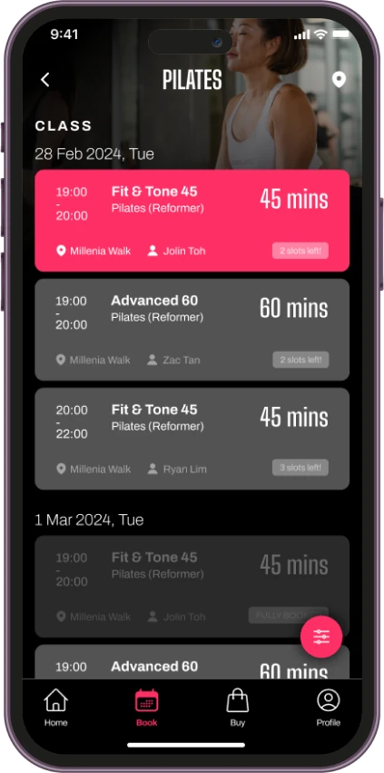 New Pilates schedule