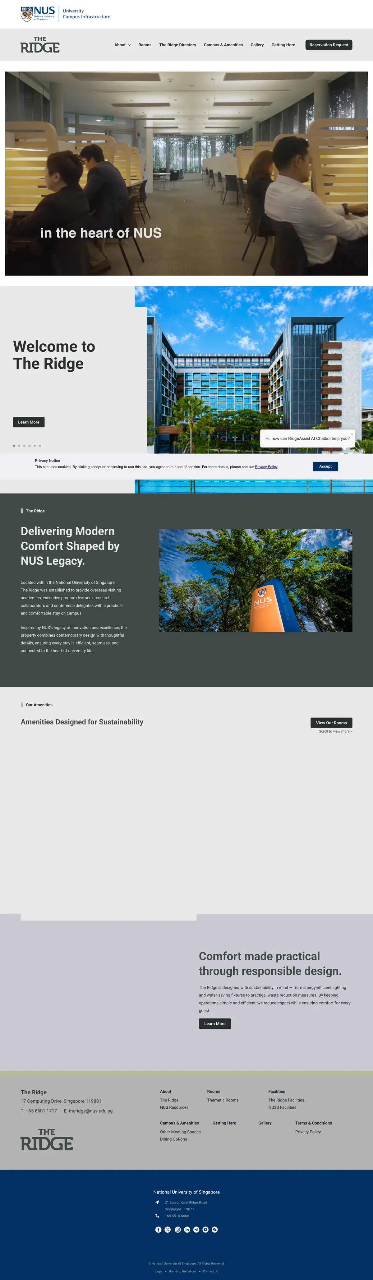 Full homepage of The Ridge website, from header and hero video to footer